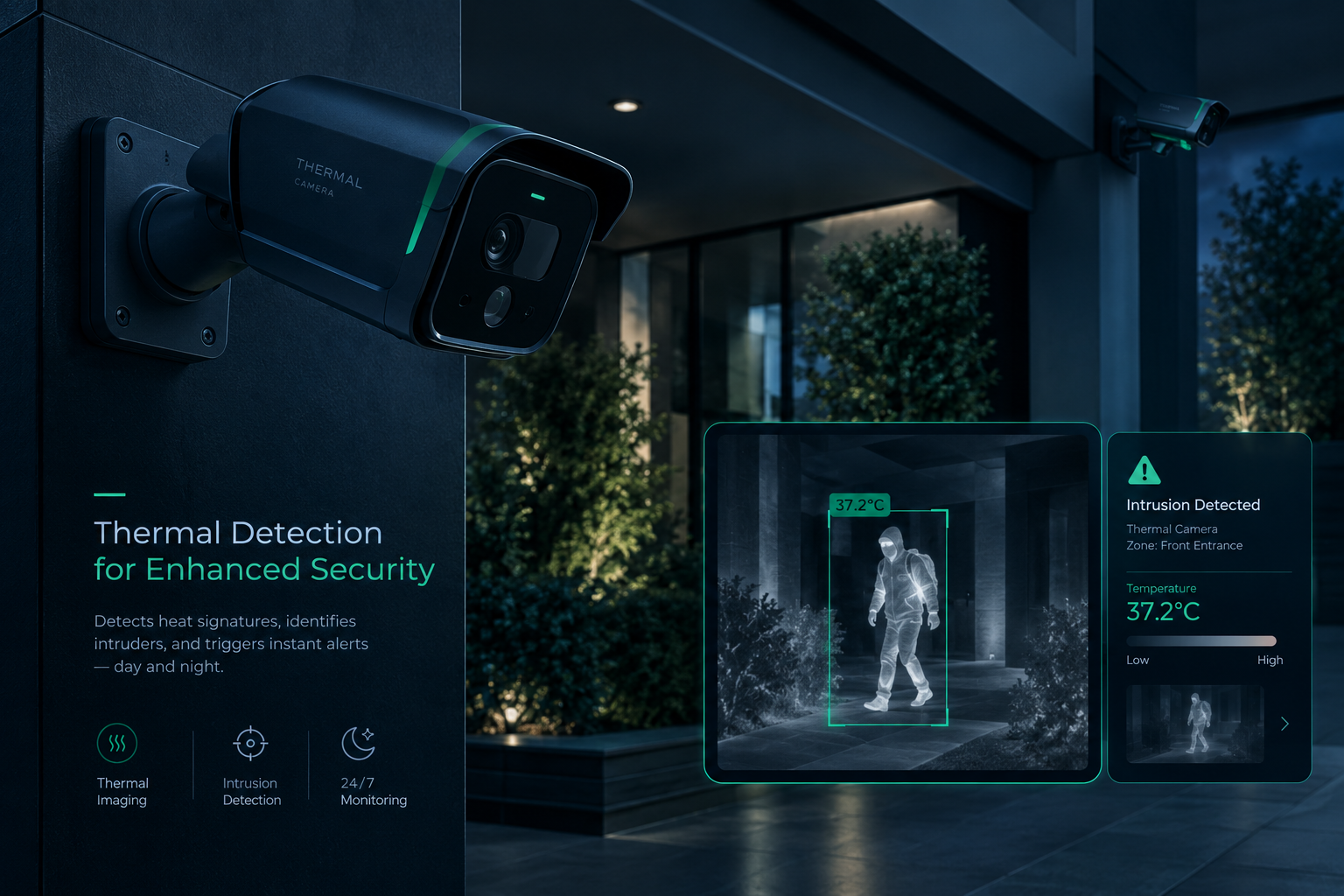 Thermal imaging camera mounted for night-time detection
